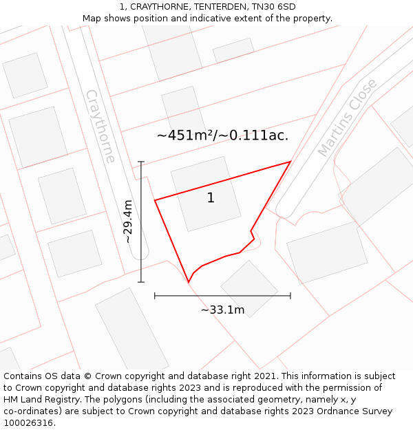 1, CRAYTHORNE, TENTERDEN, TN30 6SD: Plot and title map