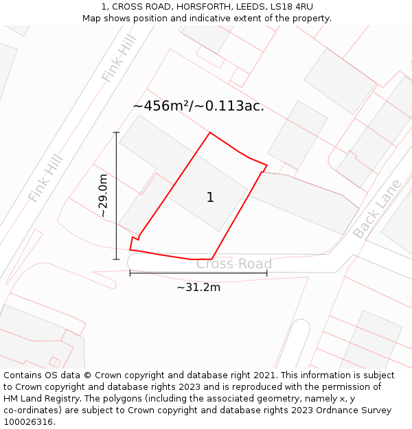 1, CROSS ROAD, HORSFORTH, LEEDS, LS18 4RU: Plot and title map