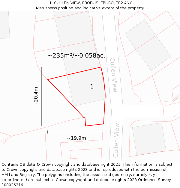 1, CULLEN VIEW, PROBUS, TRURO, TR2 4NY: Plot and title map
