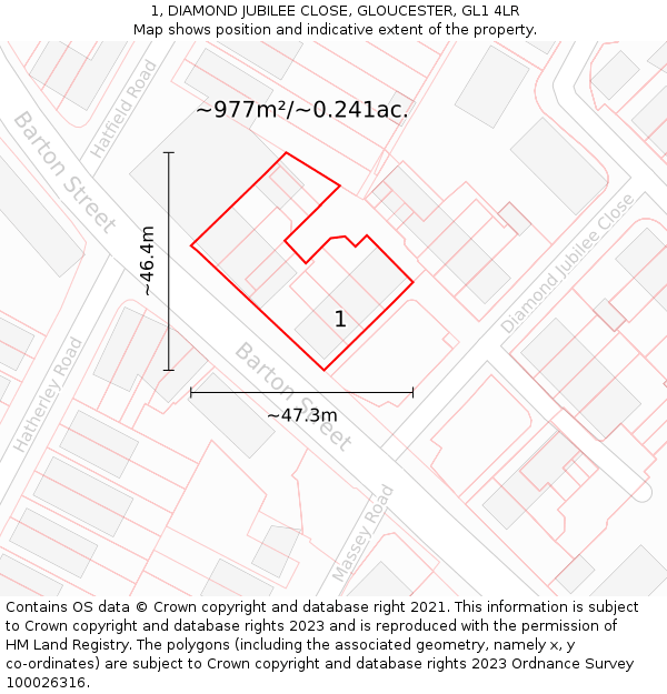 1, DIAMOND JUBILEE CLOSE, GLOUCESTER, GL1 4LR: Plot and title map