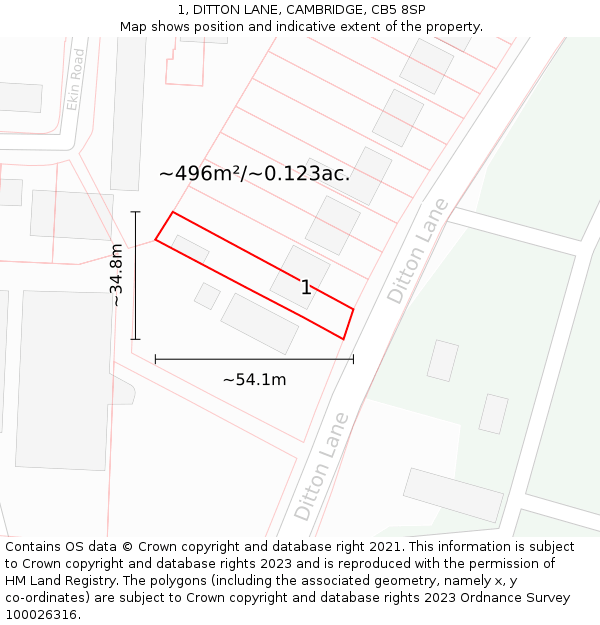 1, DITTON LANE, CAMBRIDGE, CB5 8SP: Plot and title map