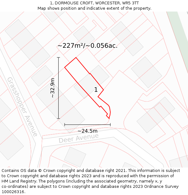 1, DORMOUSE CROFT, WORCESTER, WR5 3TT: Plot and title map