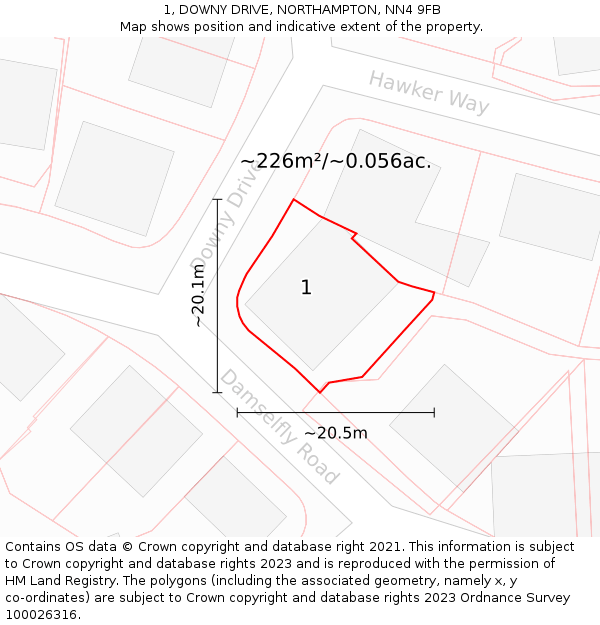 1, DOWNY DRIVE, NORTHAMPTON, NN4 9FB: Plot and title map