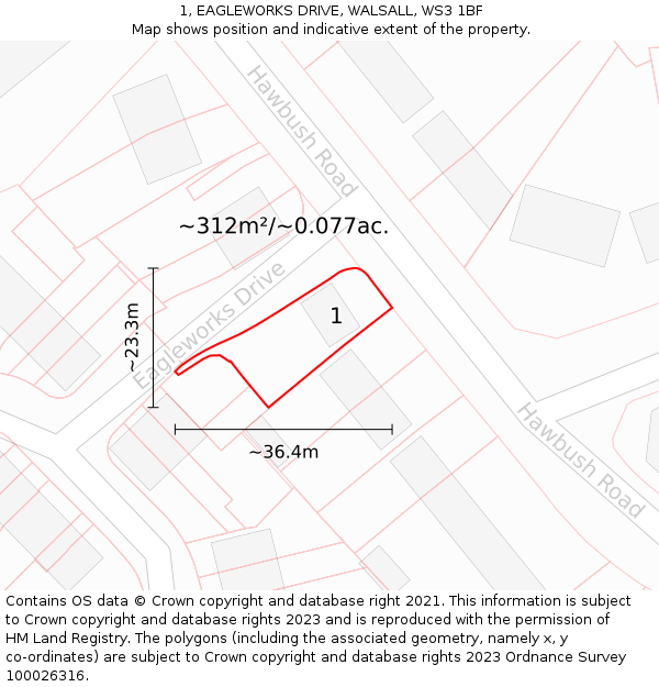 1, EAGLEWORKS DRIVE, WALSALL, WS3 1BF: Plot and title map
