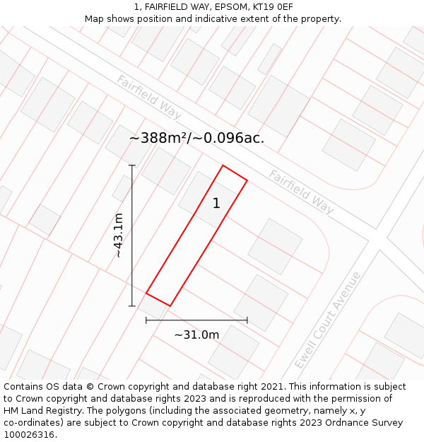 1, FAIRFIELD WAY, EPSOM, KT19 0EF: Plot and title map