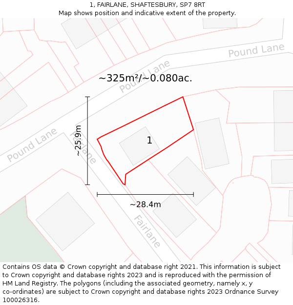 1, FAIRLANE, SHAFTESBURY, SP7 8RT: Plot and title map