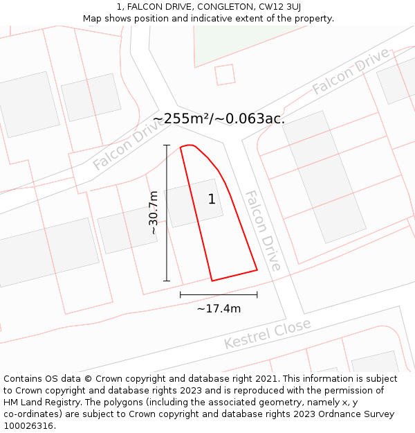 1, FALCON DRIVE, CONGLETON, CW12 3UJ: Plot and title map