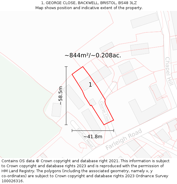 1, GEORGE CLOSE, BACKWELL, BRISTOL, BS48 3LZ: Plot and title map