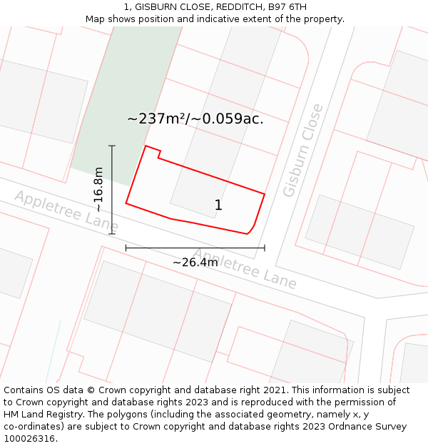 1, GISBURN CLOSE, REDDITCH, B97 6TH: Plot and title map