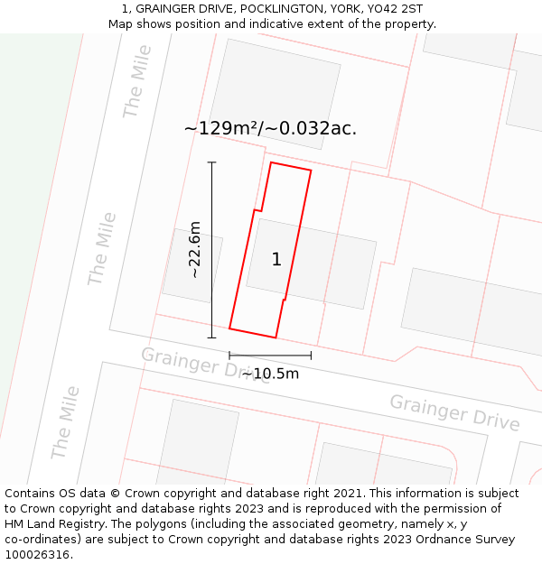 1, GRAINGER DRIVE, POCKLINGTON, YORK, YO42 2ST: Plot and title map