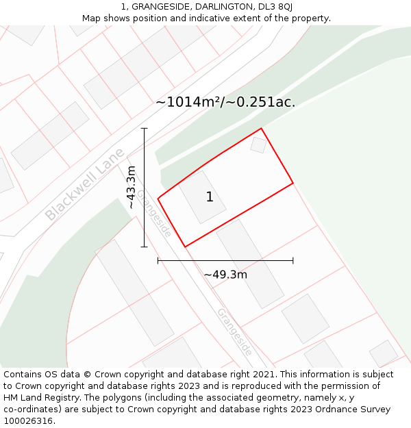 1, GRANGESIDE, DARLINGTON, DL3 8QJ: Plot and title map
