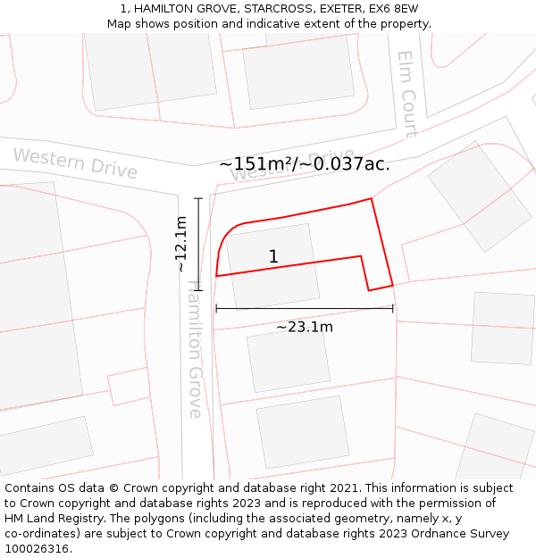 1, HAMILTON GROVE, STARCROSS, EXETER, EX6 8EW: Plot and title map