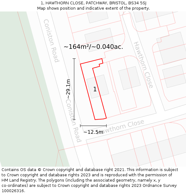 1, HAWTHORN CLOSE, PATCHWAY, BRISTOL, BS34 5SJ: Plot and title map