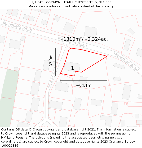 1, HEATH COMMON, HEATH, CHESTERFIELD, S44 5SR: Plot and title map