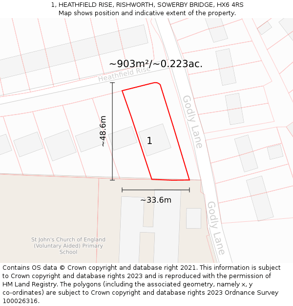 1, HEATHFIELD RISE, RISHWORTH, SOWERBY BRIDGE, HX6 4RS: Plot and title map
