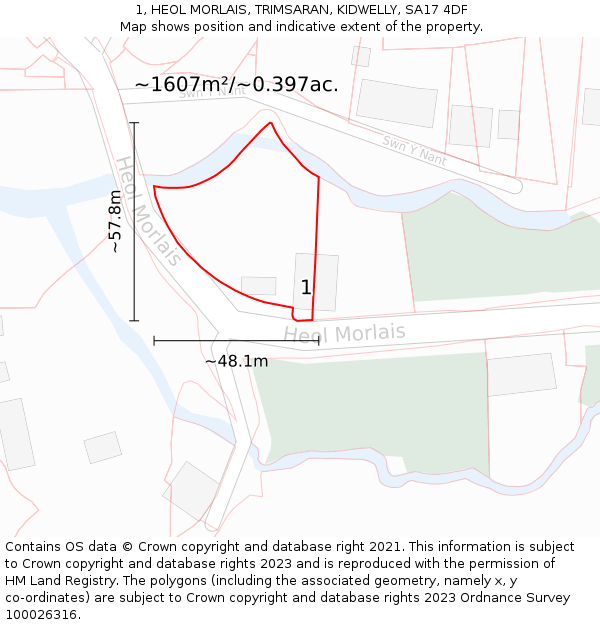 1, HEOL MORLAIS, TRIMSARAN, KIDWELLY, SA17 4DF: Plot and title map