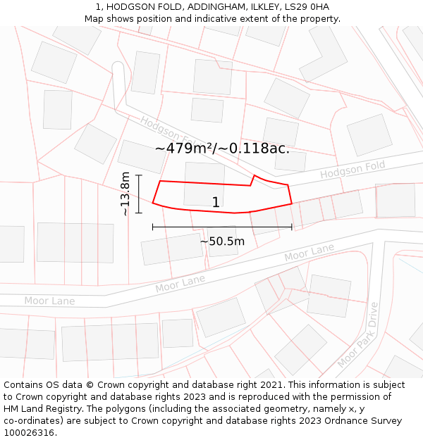 1, HODGSON FOLD, ADDINGHAM, ILKLEY, LS29 0HA: Plot and title map