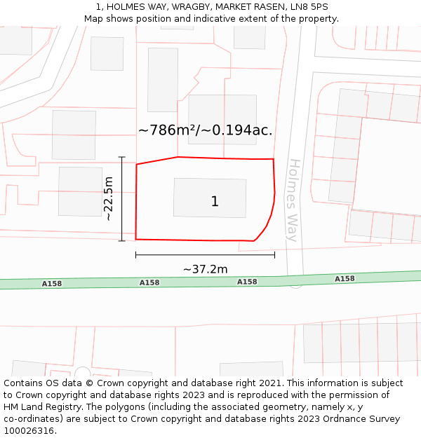 1, HOLMES WAY, WRAGBY, MARKET RASEN, LN8 5PS: Plot and title map