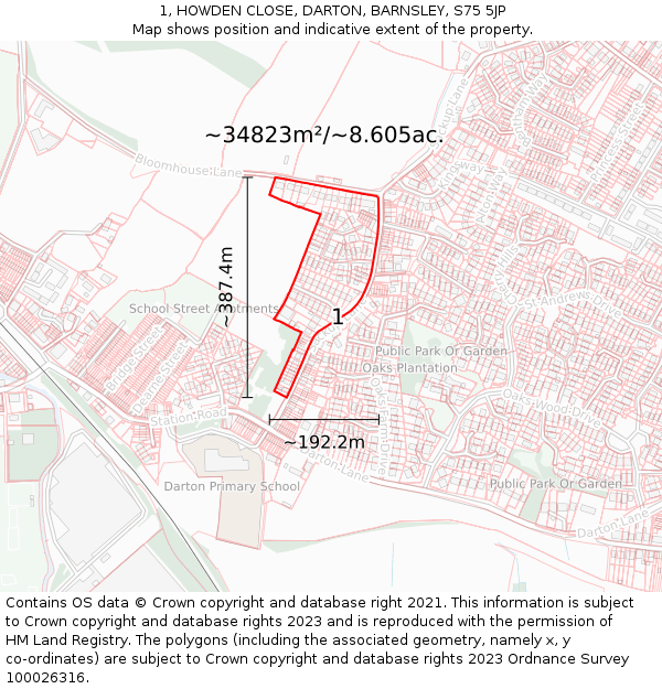 1, HOWDEN CLOSE, DARTON, BARNSLEY, S75 5JP: Plot and title map