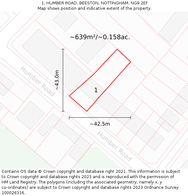 1, HUMBER ROAD, BEESTON, NOTTINGHAM, NG9 2EF: Plot and title map