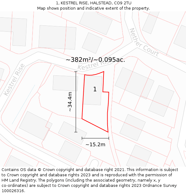 1, KESTREL RISE, HALSTEAD, CO9 2TU: Plot and title map