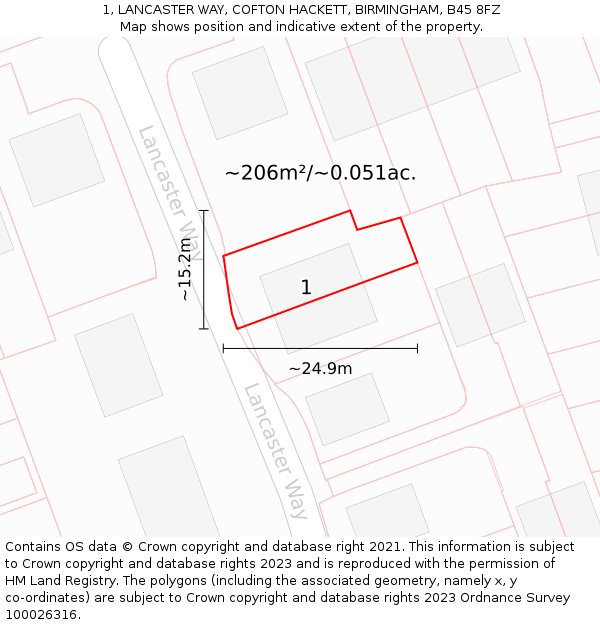 1, LANCASTER WAY, COFTON HACKETT, BIRMINGHAM, B45 8FZ: Plot and title map