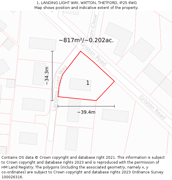 1, LANDING LIGHT WAY, WATTON, THETFORD, IP25 6WG: Plot and title map