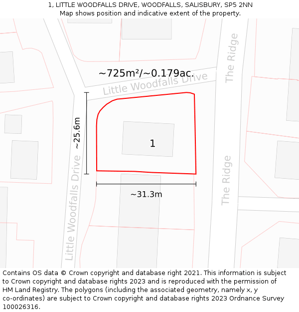 1, LITTLE WOODFALLS DRIVE, WOODFALLS, SALISBURY, SP5 2NN: Plot and title map