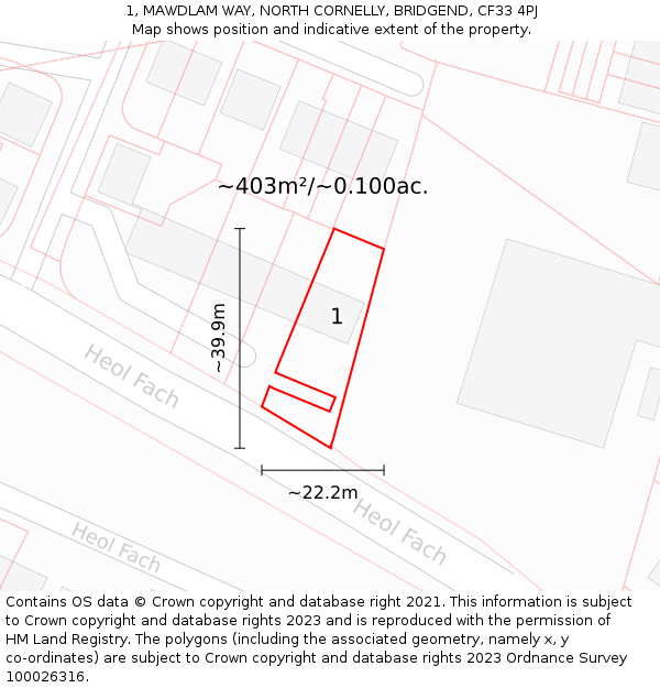 1, MAWDLAM WAY, NORTH CORNELLY, BRIDGEND, CF33 4PJ: Plot and title map