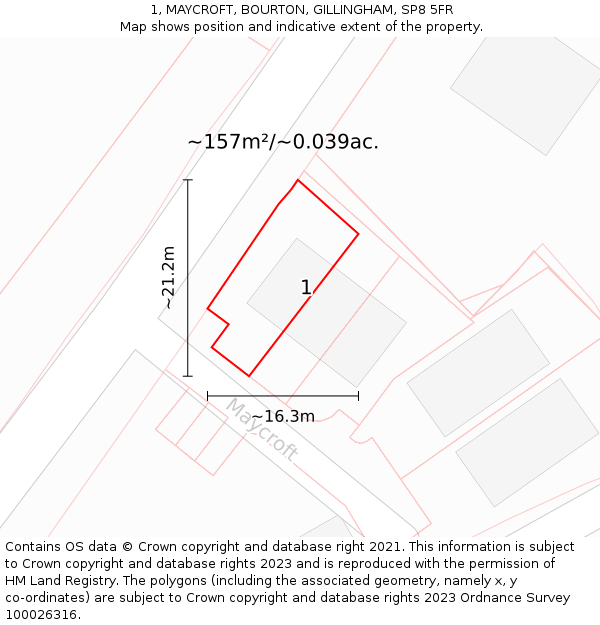 1, MAYCROFT, BOURTON, GILLINGHAM, SP8 5FR: Plot and title map