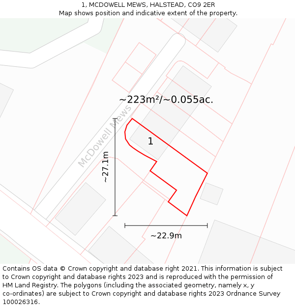 1, MCDOWELL MEWS, HALSTEAD, CO9 2ER: Plot and title map