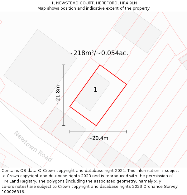 1, NEWSTEAD COURT, HEREFORD, HR4 9LN: Plot and title map