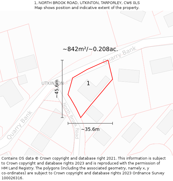 1, NORTH BROOK ROAD, UTKINTON, TARPORLEY, CW6 0LS: Plot and title map