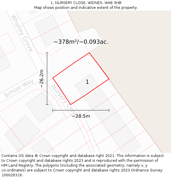 1, NURSERY CLOSE, WIDNES, WA8 3HB: Plot and title map