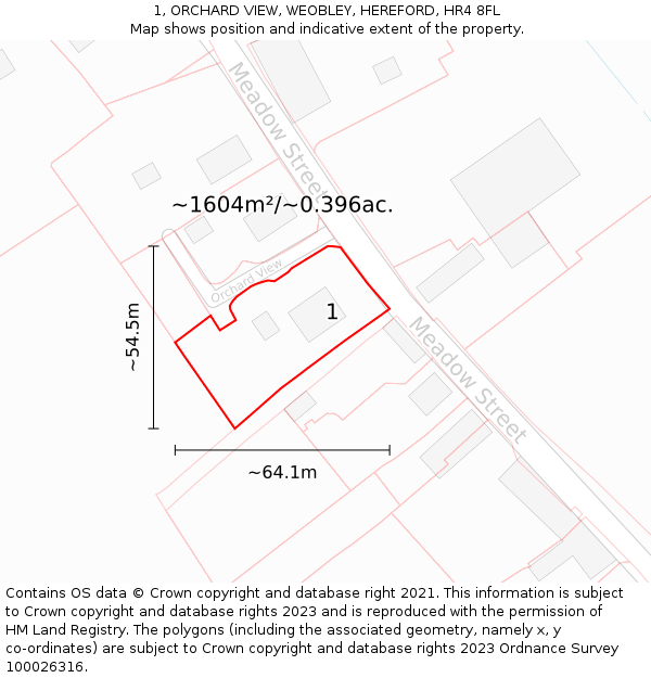 1, ORCHARD VIEW, WEOBLEY, HEREFORD, HR4 8FL: Plot and title map