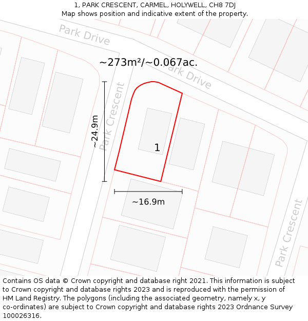 1, PARK CRESCENT, CARMEL, HOLYWELL, CH8 7DJ: Plot and title map