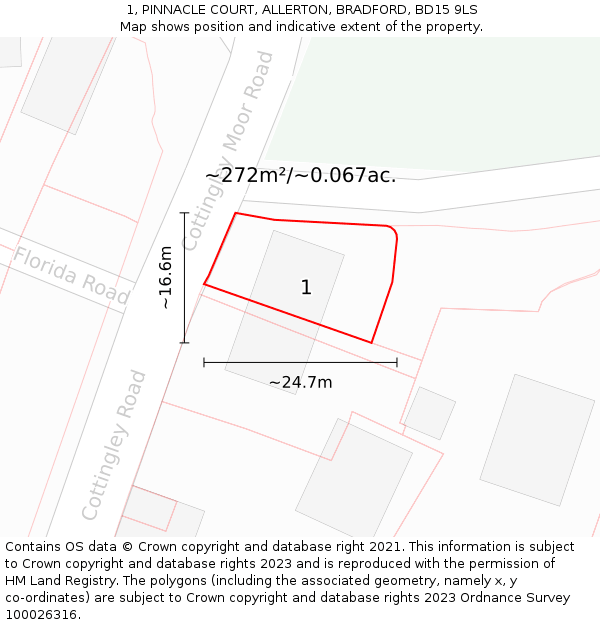 1, PINNACLE COURT, ALLERTON, BRADFORD, BD15 9LS: Plot and title map