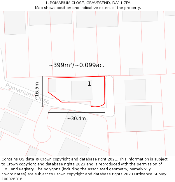 1, POMARIUM CLOSE, GRAVESEND, DA11 7FA: Plot and title map