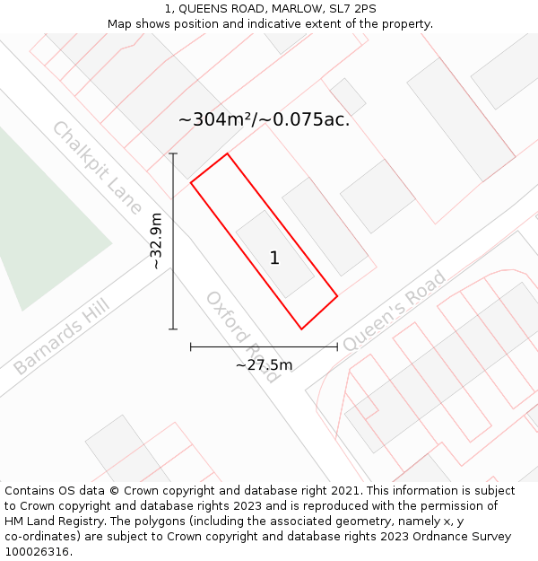 1, QUEENS ROAD, MARLOW, SL7 2PS: Plot and title map