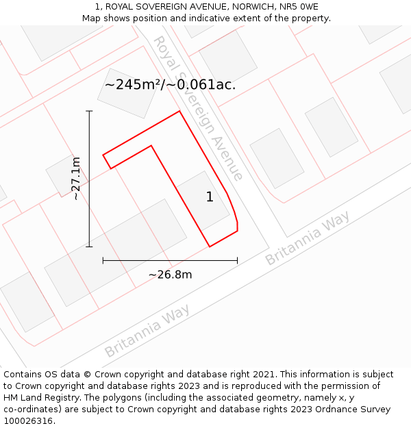 1, ROYAL SOVEREIGN AVENUE, NORWICH, NR5 0WE: Plot and title map