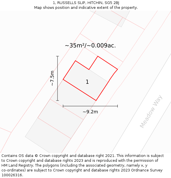 1, RUSSELLS SLIP, HITCHIN, SG5 2BJ: Plot and title map