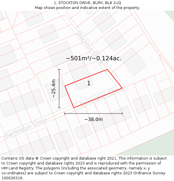 1, STOCKTON DRIVE, BURY, BL8 1UQ: Plot and title map