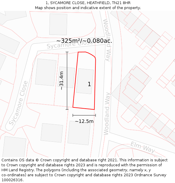 1, SYCAMORE CLOSE, HEATHFIELD, TN21 8HR: Plot and title map