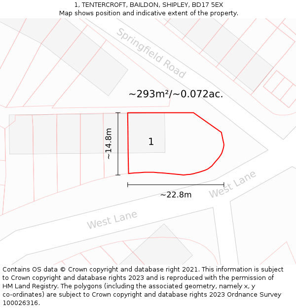 1, TENTERCROFT, BAILDON, SHIPLEY, BD17 5EX: Plot and title map