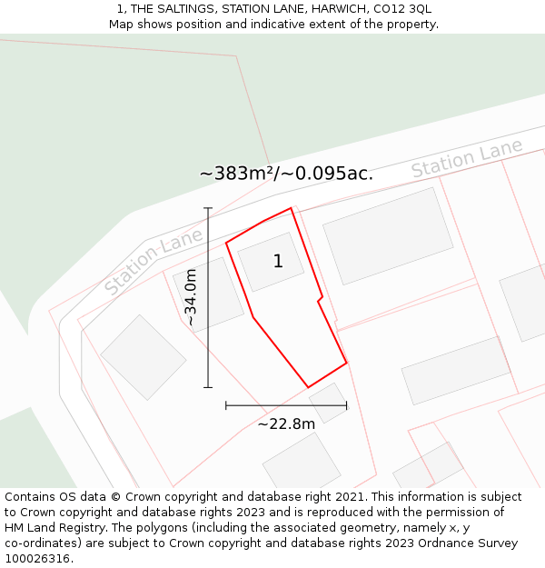 1, THE SALTINGS, STATION LANE, HARWICH, CO12 3QL: Plot and title map