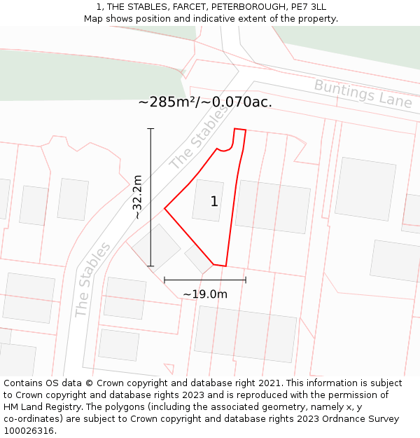 1, THE STABLES, FARCET, PETERBOROUGH, PE7 3LL: Plot and title map