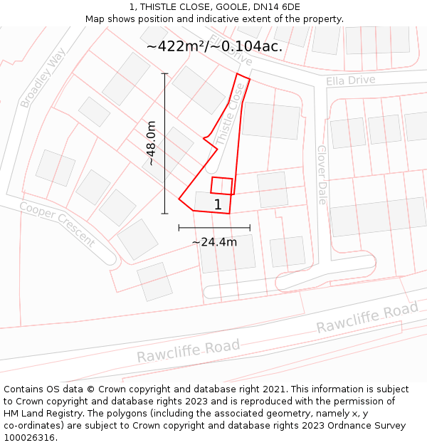 1, THISTLE CLOSE, GOOLE, DN14 6DE: Plot and title map