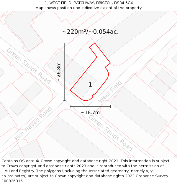 1, WEST FIELD, PATCHWAY, BRISTOL, BS34 5GX: Plot and title map