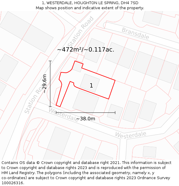 1, WESTERDALE, HOUGHTON LE SPRING, DH4 7SD: Plot and title map
