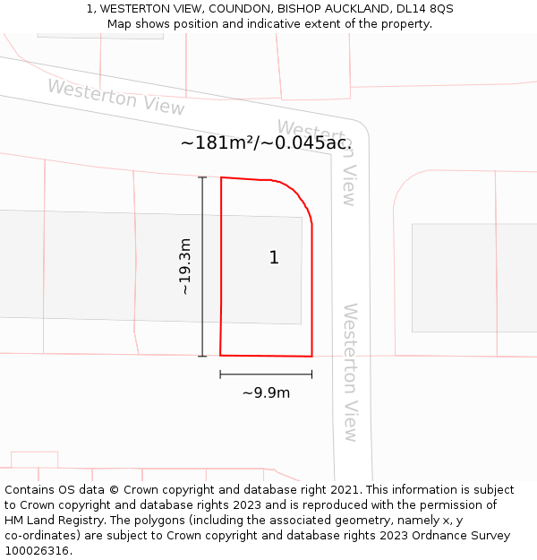1, WESTERTON VIEW, COUNDON, BISHOP AUCKLAND, DL14 8QS: Plot and title map